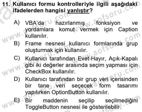 İşlem Tablosu Programlama Dersi 2021 - 2022 Yılı (Final) Dönem Sonu Sınav Soruları 11. Soru