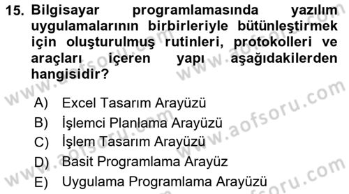 İşlem Tablosu Programlama Dersi 2021 - 2022 Yılı (Final) Dönem Sonu Sınav Soruları 15. Soru