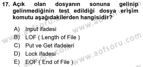 İşlem Tablosu Programlama Dersi 2021 - 2022 Yılı (Final) Dönem Sonu Sınav Soruları 17. Soru