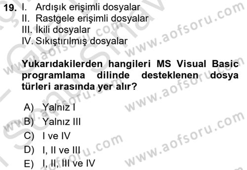 İşlem Tablosu Programlama Dersi 2021 - 2022 Yılı (Final) Dönem Sonu Sınav Soruları 19. Soru