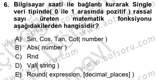 İşlem Tablosu Programlama Dersi 2021 - 2022 Yılı (Final) Dönem Sonu Sınav Soruları 6. Soru