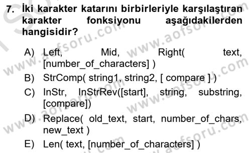 İşlem Tablosu Programlama Dersi 2021 - 2022 Yılı (Final) Dönem Sonu Sınav Soruları 7. Soru