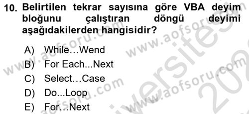 İşlem Tablosu Programlama Dersi 2021 - 2022 Yılı Yaz Okulu Sınav Soruları 10. Soru