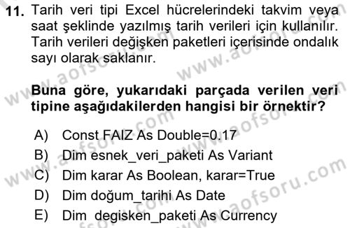 İşlem Tablosu Programlama Dersi 2021 - 2022 Yılı Yaz Okulu Sınav Soruları 11. Soru