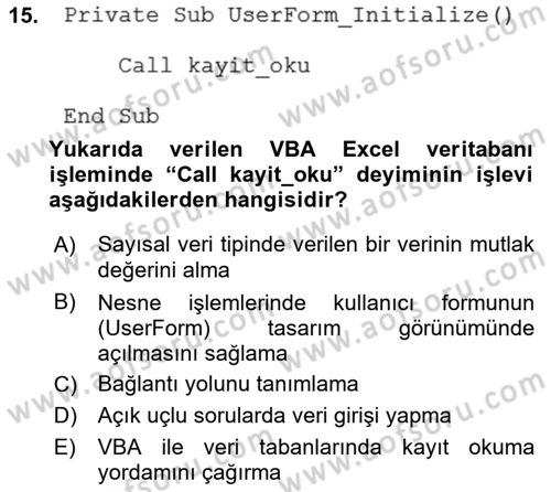 İşlem Tablosu Programlama Dersi 2021 - 2022 Yılı Yaz Okulu Sınav Soruları 15. Soru