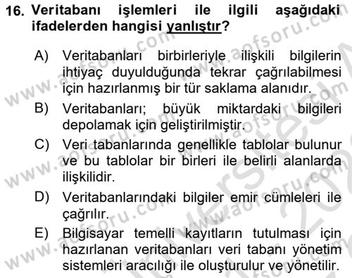 İşlem Tablosu Programlama Dersi 2021 - 2022 Yılı Yaz Okulu Sınav Soruları 16. Soru