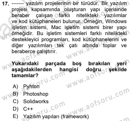 İşlem Tablosu Programlama Dersi 2021 - 2022 Yılı Yaz Okulu Sınav Soruları 17. Soru