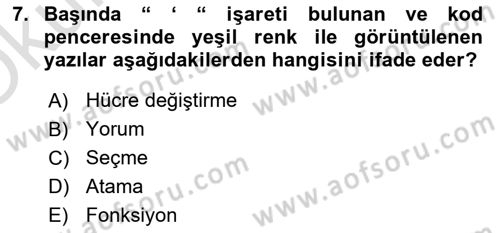 İşlem Tablosu Programlama Dersi 2021 - 2022 Yılı Yaz Okulu Sınav Soruları 7. Soru