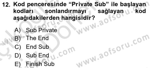 İşlem Tablosu Programlama Dersi 2022 - 2023 Yılı (Vize) Ara Sınavı 12. Soru