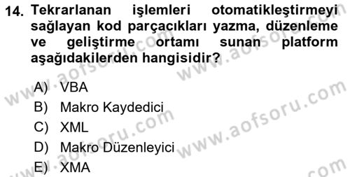 İşlem Tablosu Programlama Dersi 2022 - 2023 Yılı (Vize) Ara Sınavı 14. Soru