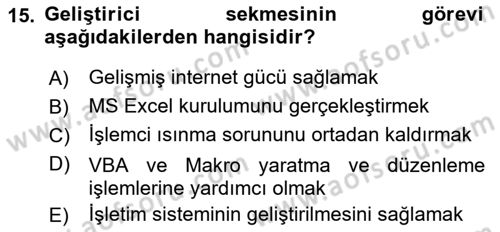 İşlem Tablosu Programlama Dersi 2022 - 2023 Yılı (Vize) Ara Sınavı 15. Soru