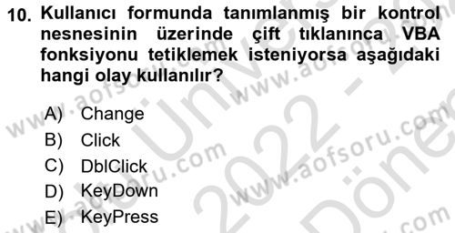 İşlem Tablosu Programlama Dersi 2022 - 2023 Yılı (Final) Dönem Sonu Sınav Soruları 10. Soru