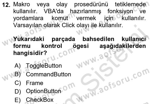İşlem Tablosu Programlama Dersi 2022 - 2023 Yılı (Final) Dönem Sonu Sınav Soruları 12. Soru