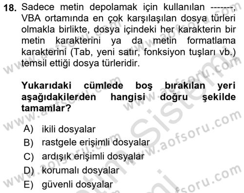 İşlem Tablosu Programlama Dersi 2022 - 2023 Yılı (Final) Dönem Sonu Sınav Soruları 18. Soru