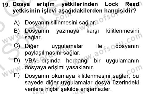 İşlem Tablosu Programlama Dersi 2022 - 2023 Yılı (Final) Dönem Sonu Sınav Soruları 19. Soru