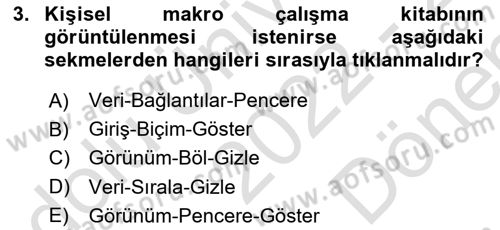 İşlem Tablosu Programlama Dersi 2022 - 2023 Yılı (Final) Dönem Sonu Sınav Soruları 3. Soru