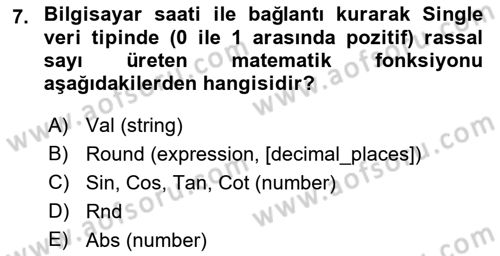 İşlem Tablosu Programlama Dersi 2022 - 2023 Yılı (Final) Dönem Sonu Sınav Soruları 7. Soru