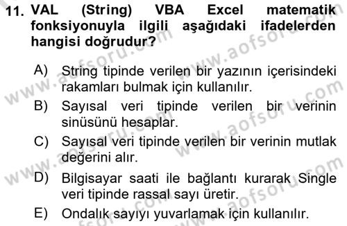 İşlem Tablosu Programlama Dersi 2022 - 2023 Yılı Yaz Okulu Sınavı 11. Soru