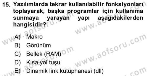 İşlem Tablosu Programlama Dersi 2022 - 2023 Yılı Yaz Okulu Sınavı 15. Soru