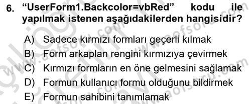 İşlem Tablosu Programlama Dersi 2022 - 2023 Yılı Yaz Okulu Sınavı 6. Soru