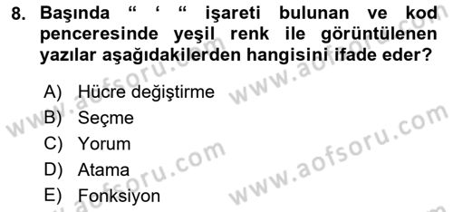 İşlem Tablosu Programlama Dersi 2022 - 2023 Yılı Yaz Okulu Sınavı 8. Soru