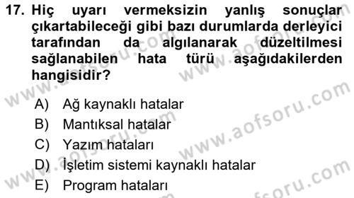 İşlem Tablosu Programlama Dersi 2023 - 2024 Yılı (Vize) Ara Sınav Soruları 17. Soru