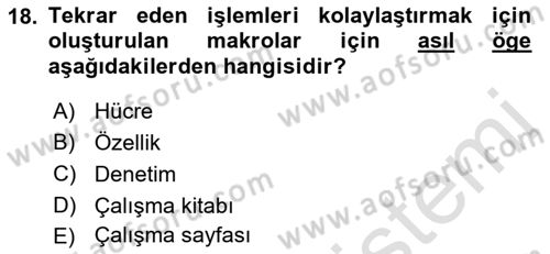 İşlem Tablosu Programlama Dersi Ara Sınavı Deneme Sınav Soruları 18. Soru