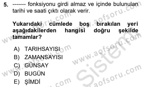 İşlem Tablosu Programlama Dersi Ara Sınavı Deneme Sınav Soruları 5. Soru