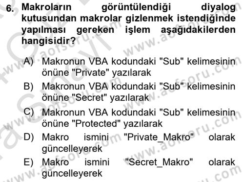 İşlem Tablosu Programlama Dersi Ara Sınavı Deneme Sınav Soruları 6. Soru