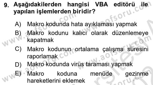 İşlem Tablosu Programlama Dersi Ara Sınavı Deneme Sınav Soruları 9. Soru