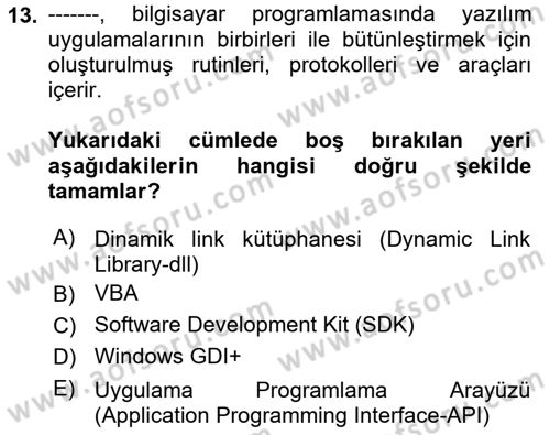 İşlem Tablosu Programlama Dersi 2023 - 2024 Yılı (Final) Dönem Sonu Sınavı 13. Soru