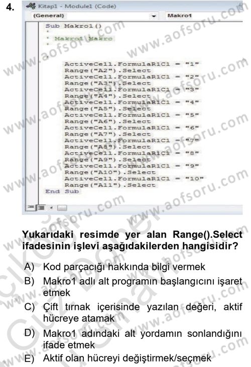 İşlem Tablosu Programlama Dersi 2023 - 2024 Yılı (Final) Dönem Sonu Sınavı 4. Soru