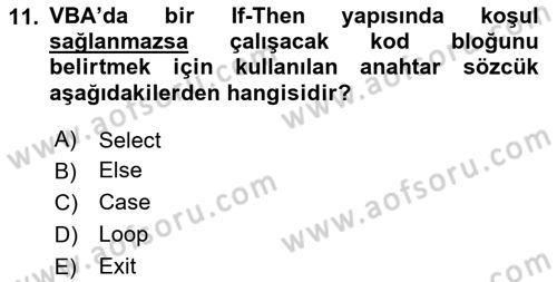 İşlem Tablosu Programlama Dersi 2024 - 2025 Yılı (Vize) Ara Sınavı 11. Soru