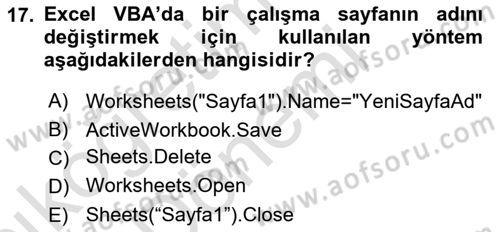 İşlem Tablosu Programlama Dersi 2024 - 2025 Yılı (Vize) Ara Sınavı 17. Soru