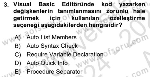 İşlem Tablosu Programlama Dersi 2024 - 2025 Yılı (Vize) Ara Sınavı 3. Soru