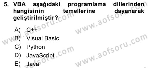 İşlem Tablosu Programlama Dersi 2024 - 2025 Yılı (Vize) Ara Sınavı 5. Soru