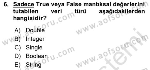 İşlem Tablosu Programlama Dersi 2024 - 2025 Yılı (Vize) Ara Sınavı 6. Soru