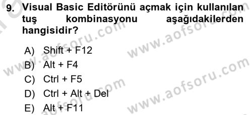 İşlem Tablosu Programlama Dersi 2024 - 2025 Yılı (Vize) Ara Sınavı 9. Soru