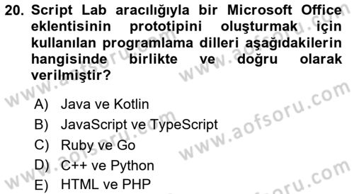İşlem Tablosu Programlama Dersi 2024 - 2025 Yılı (Final) Dönem Sonu Sınav Soruları 20. Soru