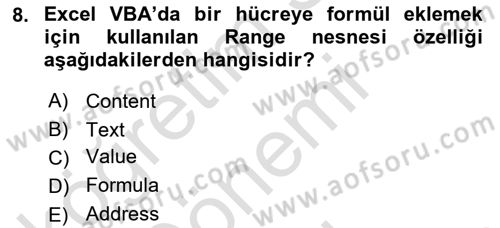 İşlem Tablosu Programlama Dersi 2024 - 2025 Yılı (Final) Dönem Sonu Sınav Soruları 8. Soru