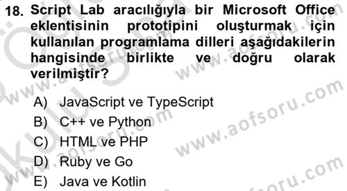 İşlem Tablosu Programlama Dersi 2024 - 2025 Yılı Yaz Okulu Sınav Soruları 18. Soru
