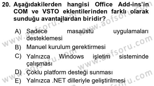 İşlem Tablosu Programlama Dersi 2024 - 2025 Yılı Yaz Okulu Sınav Soruları 20. Soru