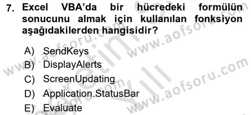 İşlem Tablosu Programlama Dersi 2024 - 2025 Yılı Yaz Okulu Sınav Soruları 7. Soru