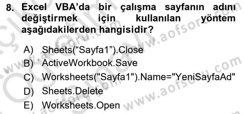 İşlem Tablosu Programlama Dersi 2024 - 2025 Yılı Yaz Okulu Sınav Soruları 8. Soru