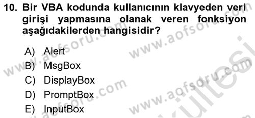 İşlem Tablosu Programlama Dersi 2025 - 2026 Yılı (Vize) Ara Sınav Soruları 10. Soru