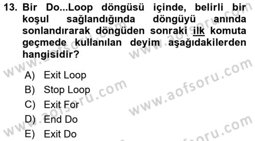 İşlem Tablosu Programlama Dersi 2025 - 2026 Yılı (Vize) Ara Sınav Soruları 13. Soru