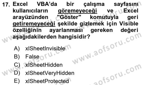 İşlem Tablosu Programlama Dersi 2025 - 2026 Yılı (Vize) Ara Sınav Soruları 17. Soru