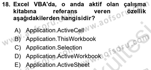 İşlem Tablosu Programlama Dersi 2025 - 2026 Yılı (Vize) Ara Sınav Soruları 18. Soru