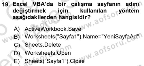 İşlem Tablosu Programlama Dersi 2025 - 2026 Yılı (Vize) Ara Sınav Soruları 19. Soru