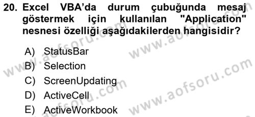 İşlem Tablosu Programlama Dersi 2025 - 2026 Yılı (Vize) Ara Sınav Soruları 20. Soru